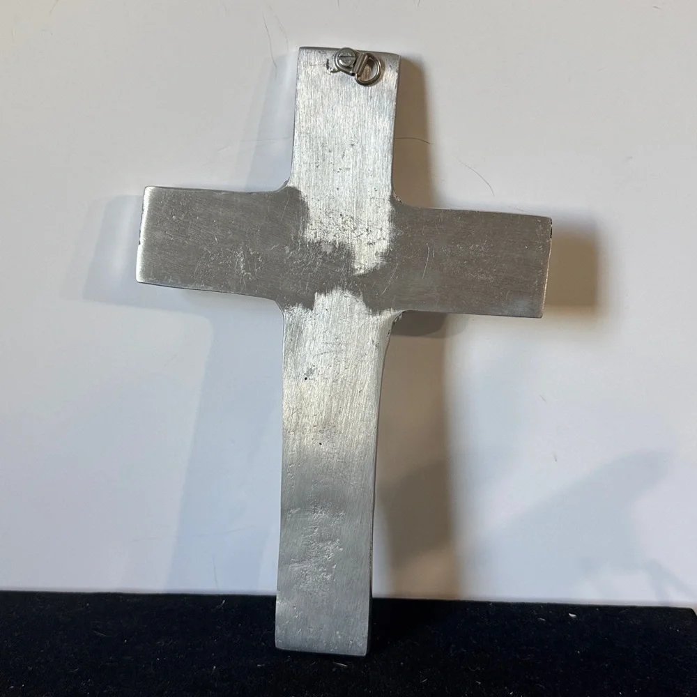 Silver Decorative Cross with Grapes Design 10 1/4” x 7”